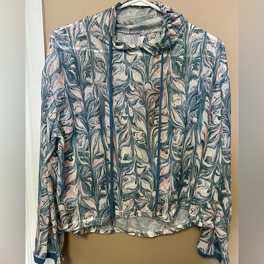 FP Movement by Free People Blue and Cream Patterned Hoodie